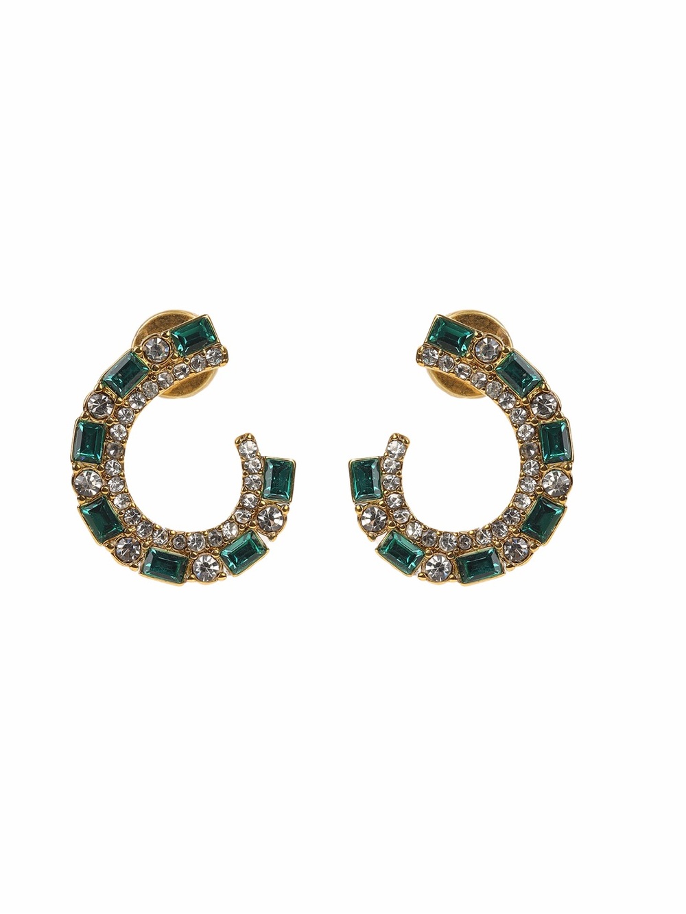 Gold-Plated Green Crystal Hoop Earrings 925s posts